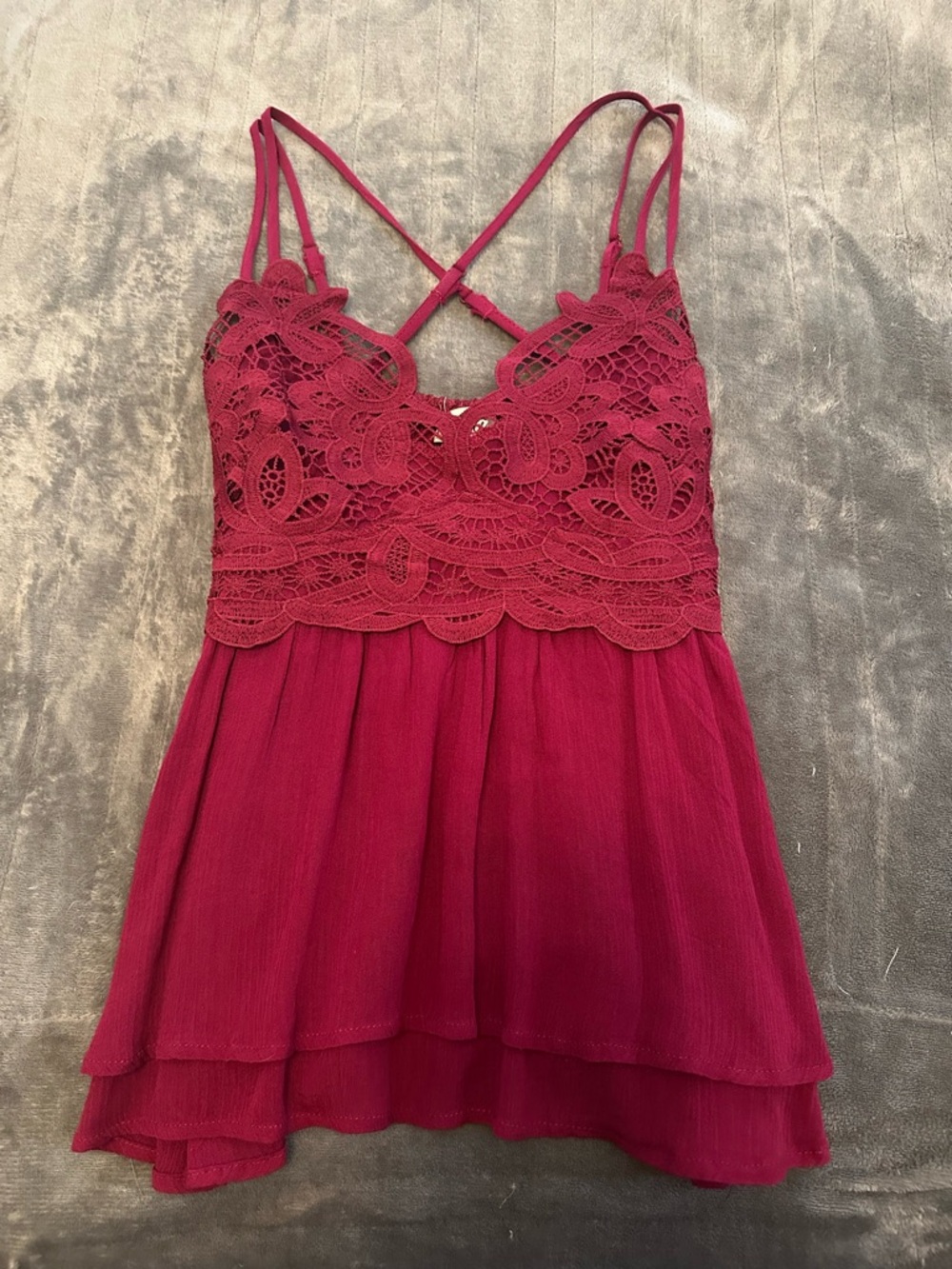 Listicle Raspberry Lace Layered Tank Top
